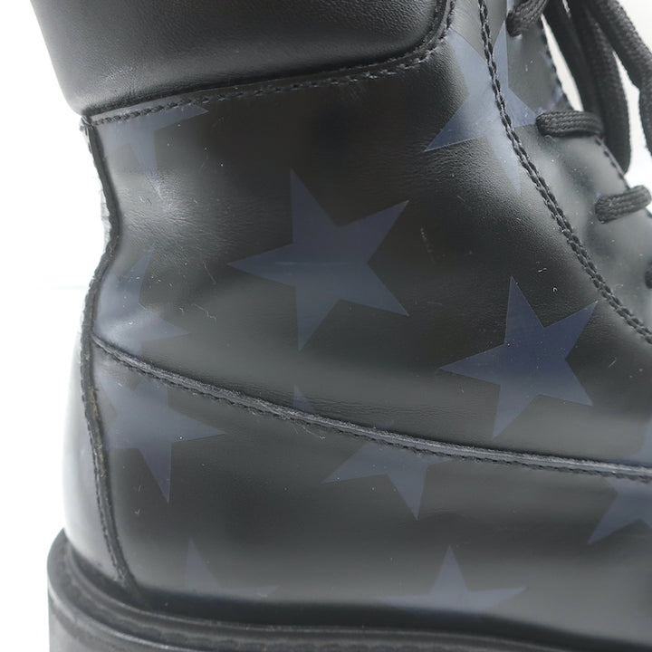 Valentino Camustars Combat Boots Black &amp; Navy Star Print Leather Size 40