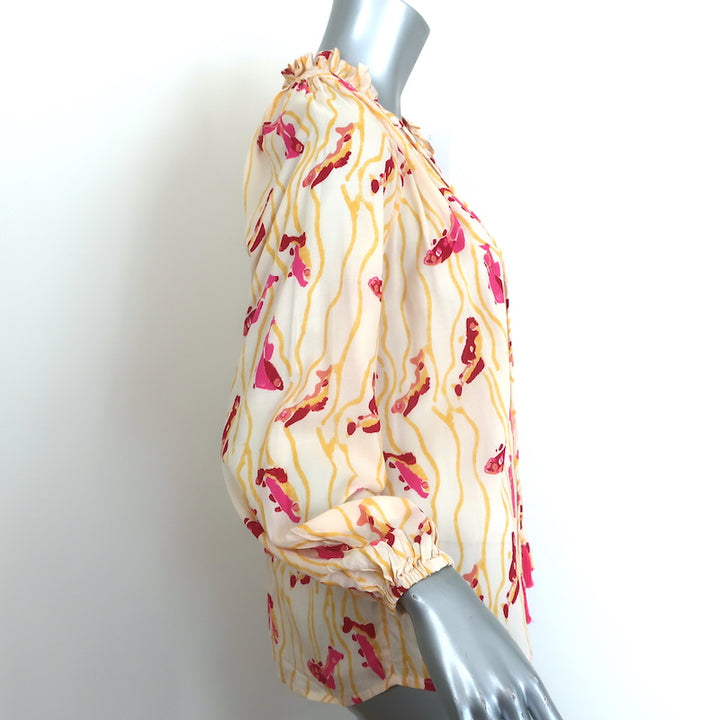 Natalie Martin Penny Tie-Neck Blouse Yellow Printed Crepe Size Extra Small NEW
