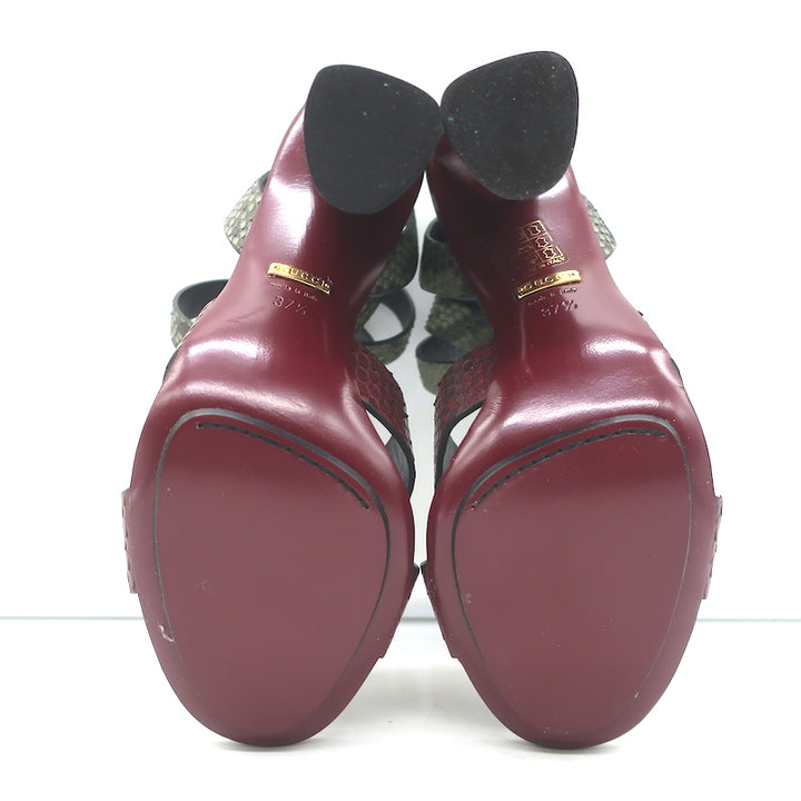 Gucci Lifford Snakeskin Ankle Wrap Sandals Burgundy/Olive Size 37.5 NEW