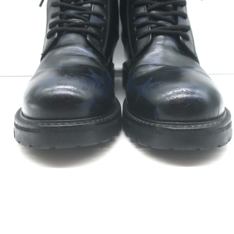 Valentino Camustars Combat Boots Black &amp; Navy Star Print Leather Size 40