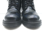 Valentino Camustars Combat Boots Black & Navy Star Print Leather Size 40