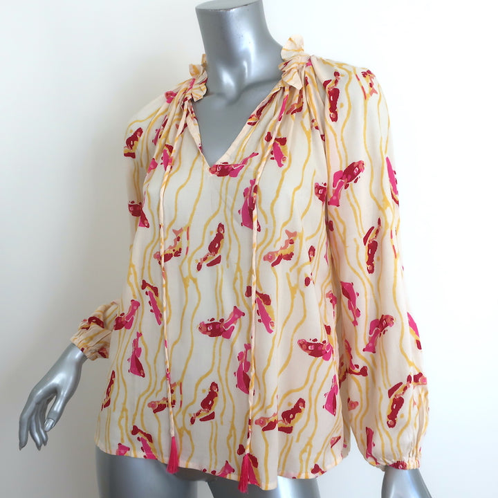 Natalie Martin Penny Tie-Neck Blouse Yellow Printed Crepe Size Extra Small NEW