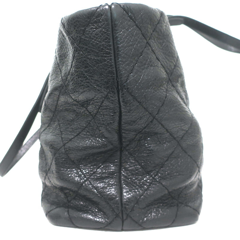 Chanel 2010 On The Road Tote Black Glazed Leather Large Shoulder Bag
