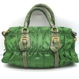 Prada Tessuto Gaufre Braided Handle Satchel Green Nylon Medium Crossbody Bag