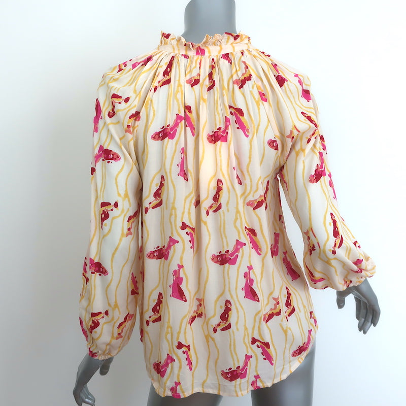 Natalie Martin Penny Tie-Neck Blouse Yellow Printed Crepe Size Extra Small NEW
