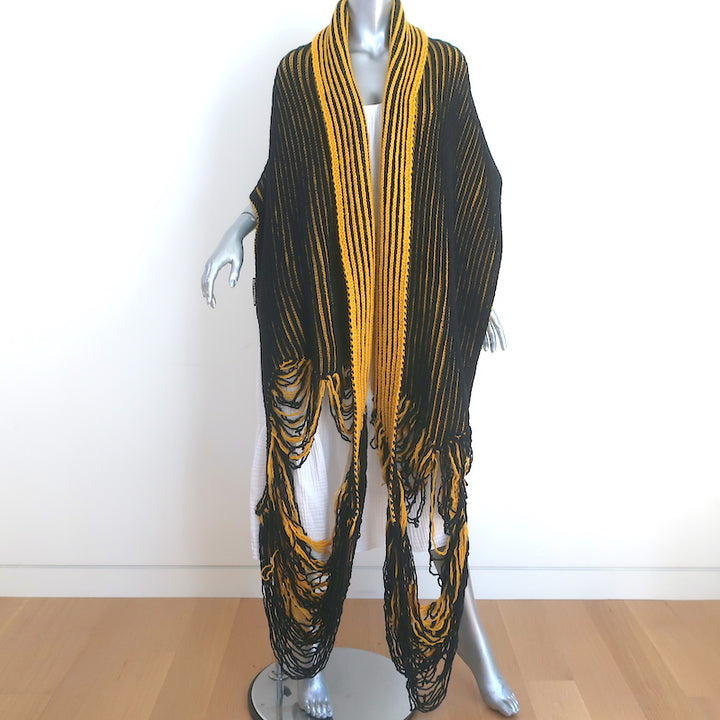 Balenciaga Oversized Shredded Knit Scarf Yellow/Black Ribbed Wool