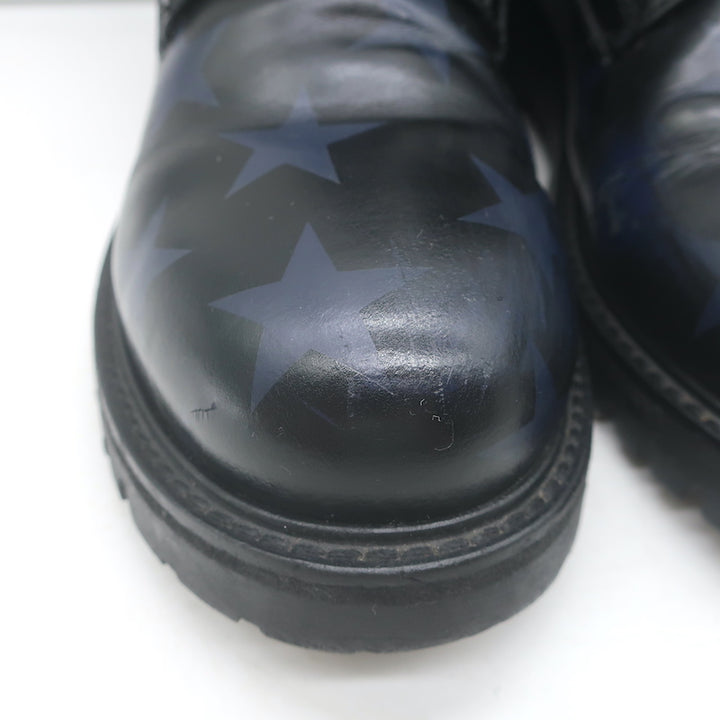 Valentino Camustars Combat Boots Black &amp; Navy Star Print Leather Size 40