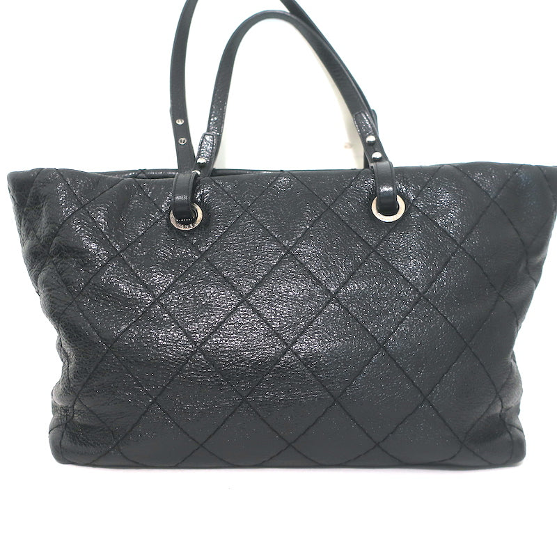 Chanel 2010 On The Road Tote Black Glazed Leather Large Shoulder Bag