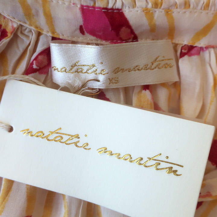 Natalie Martin Penny Tie-Neck Blouse Yellow Printed Crepe Size Extra Small NEW