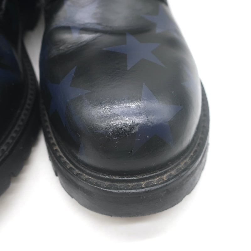 Valentino Camustars Combat Boots Black &amp; Navy Star Print Leather Size 40