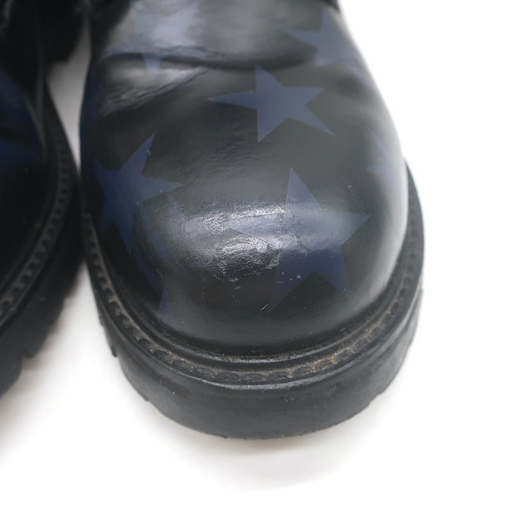 Valentino Camustars Combat Boots Black &amp; Navy Star Print Leather Size 40