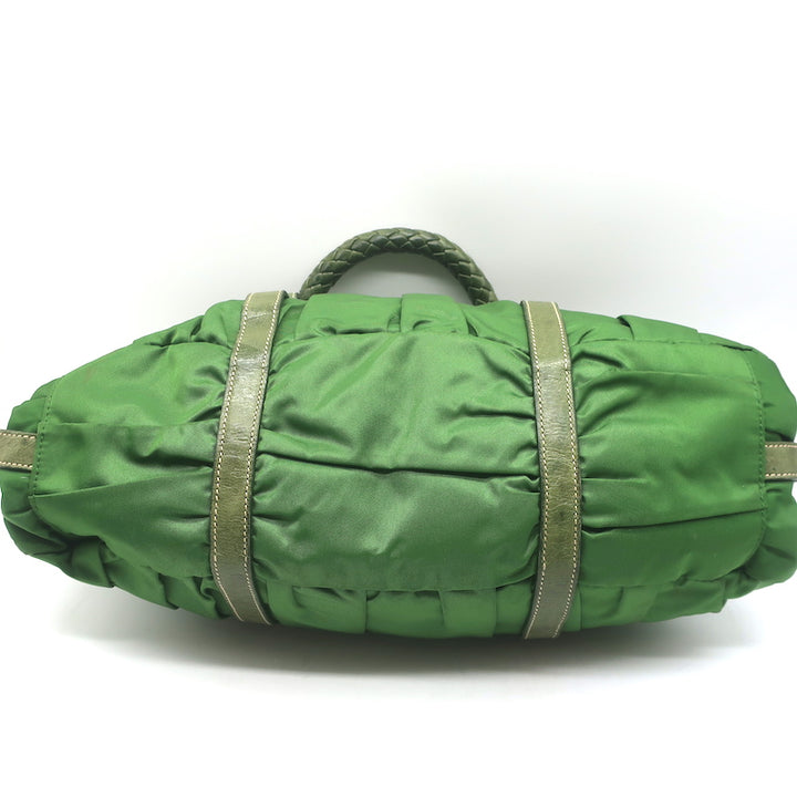Prada Tessuto Gaufre Braided Handle Satchel Green Nylon Medium Crossbody Bag