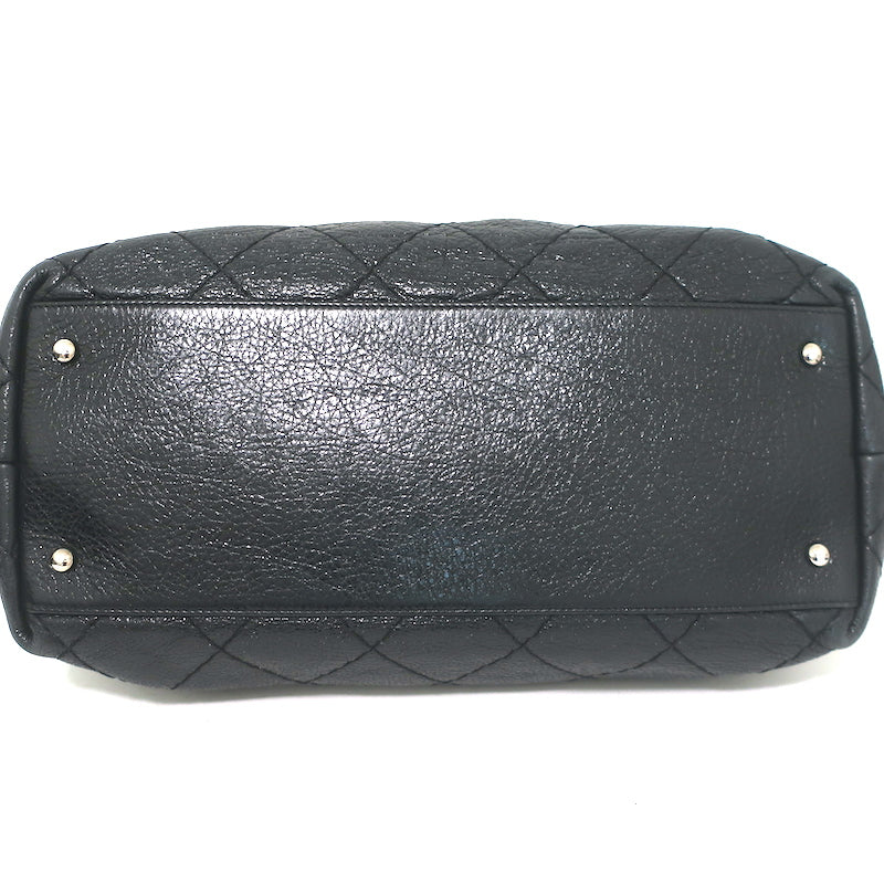Chanel 2010 On The Road Tote Black Glazed Leather Large Shoulder Bag