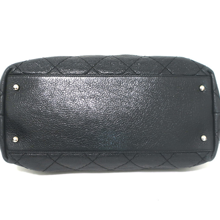 Chanel 2010 On The Road Tote Black Glazed Leather Large Shoulder Bag