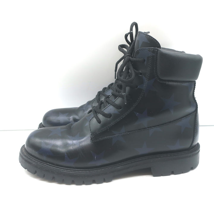Valentino Camustars Combat Boots Black &amp; Navy Star Print Leather Size 40