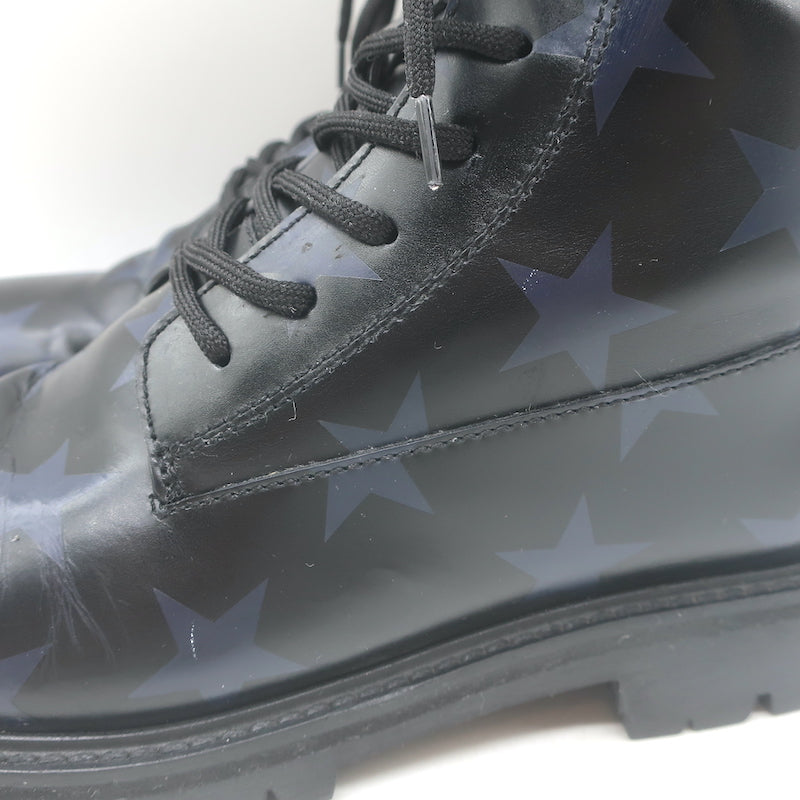 Valentino Camustars Combat Boots Black &amp; Navy Star Print Leather Size 40