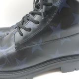 Valentino Camustars Combat Boots Black & Navy Star Print Leather Size 40