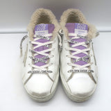 Golden Goose Superstar Shearling Sneakers White Leather & Purple Glitter Size 38