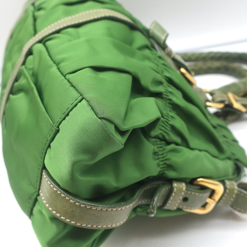 Prada Tessuto Gaufre Braided Handle Satchel Green Nylon Medium Crossbody Bag