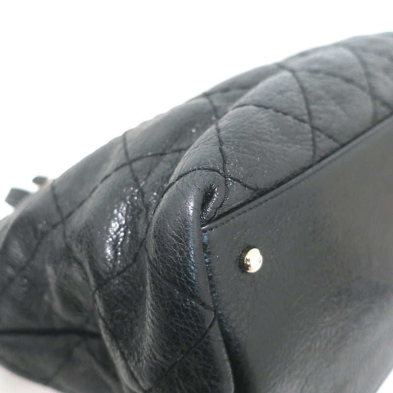 Chanel 2010 On The Road Tote Black Glazed Leather Large Shoulder Bag