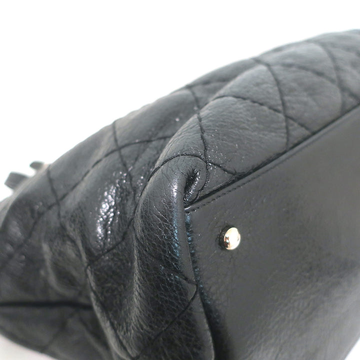 Chanel 2010 On The Road Tote Black Glazed Leather Large Shoulder Bag