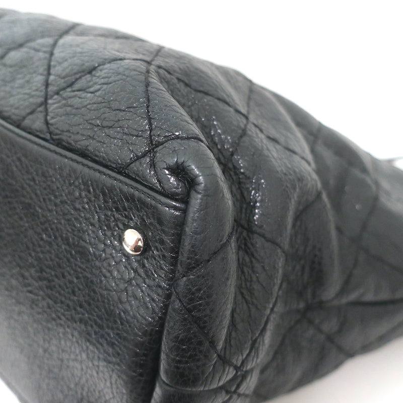 Chanel 2010 On The Road Tote Black Glazed Leather Large Shoulder Bag