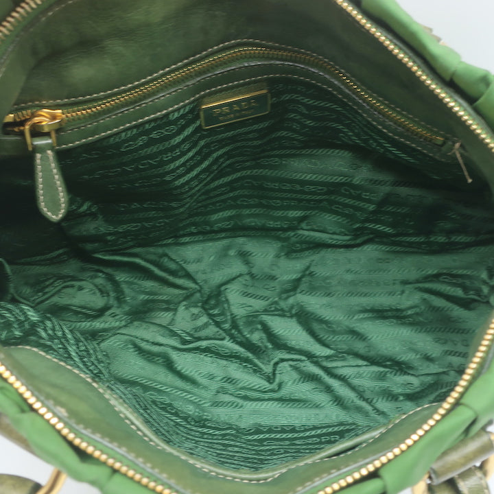 Prada Tessuto Gaufre Braided Handle Satchel Green Nylon Medium Crossbody Bag