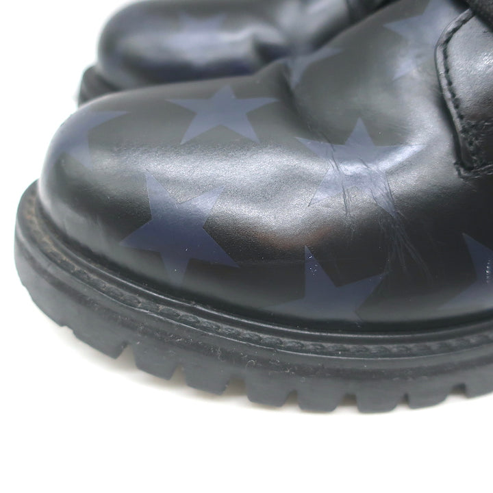 Valentino Camustars Combat Boots Black &amp; Navy Star Print Leather Size 40