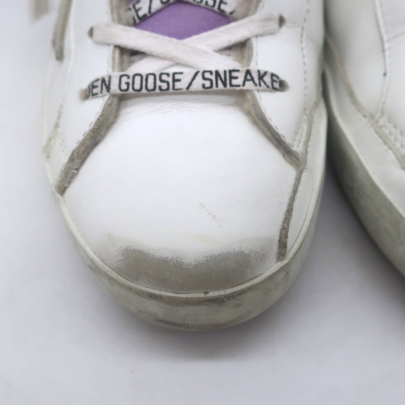 Golden Goose Superstar Shearling Sneakers White Leather &amp; Purple Glitter Size 38