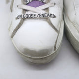 Golden Goose Superstar Shearling Sneakers White Leather & Purple Glitter Size 38