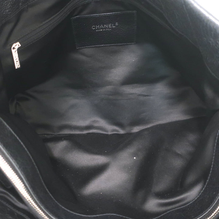 Chanel 2010 On The Road Tote Black Glazed Leather Large Shoulder Bag