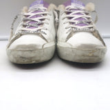 Golden Goose Superstar Shearling Sneakers White Leather & Purple Glitter Size 38