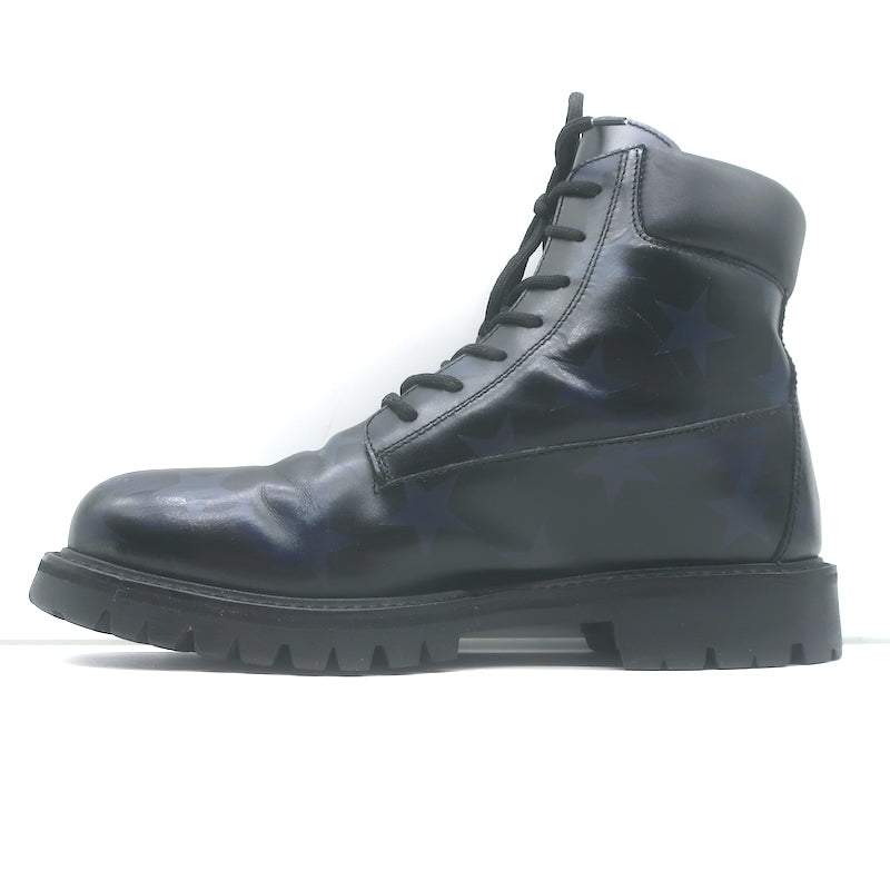 Valentino Camustars Combat Boots Black &amp; Navy Star Print Leather Size 40