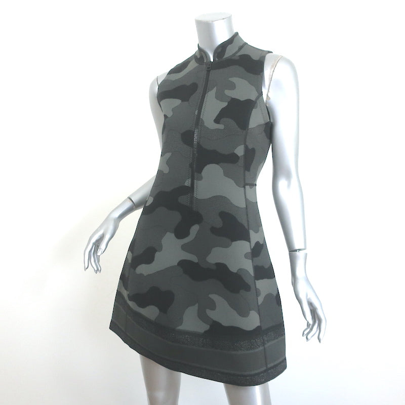 Christian Dior Camouflage Zip-Front Mini Dress Olive Gray Size US 8 NEW