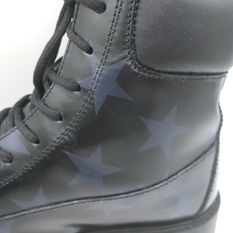 Valentino Camustars Combat Boots Black &amp; Navy Star Print Leather Size 40