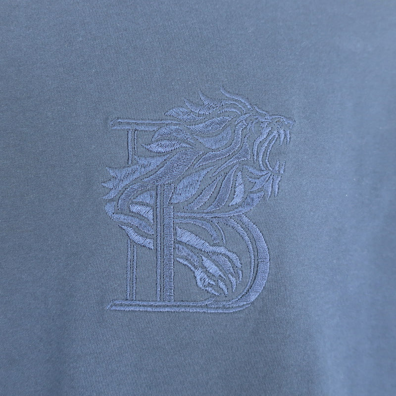 Balmain Lion-Embroidered Button-Shoulder Tee Navy Cotton Size Extra Extra Large