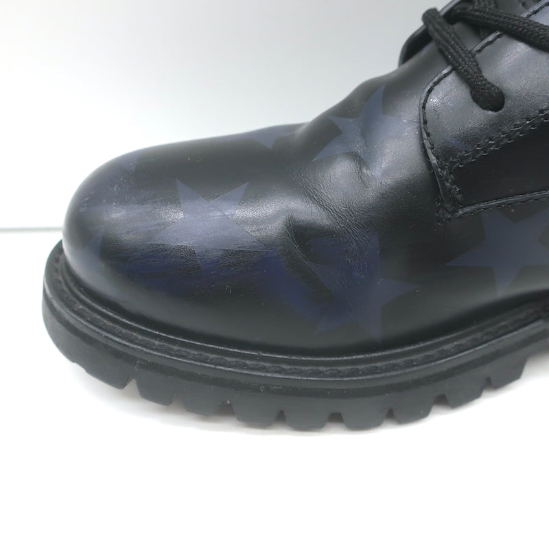 Valentino Camustars Combat Boots Black &amp; Navy Star Print Leather Size 40