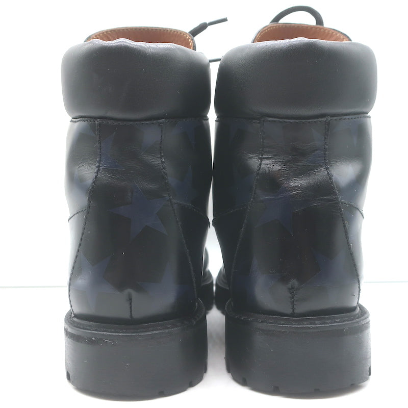 Valentino Camustars Combat Boots Black &amp; Navy Star Print Leather Size 40