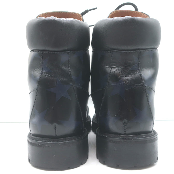 Valentino Camustars Combat Boots Black &amp; Navy Star Print Leather Size 40
