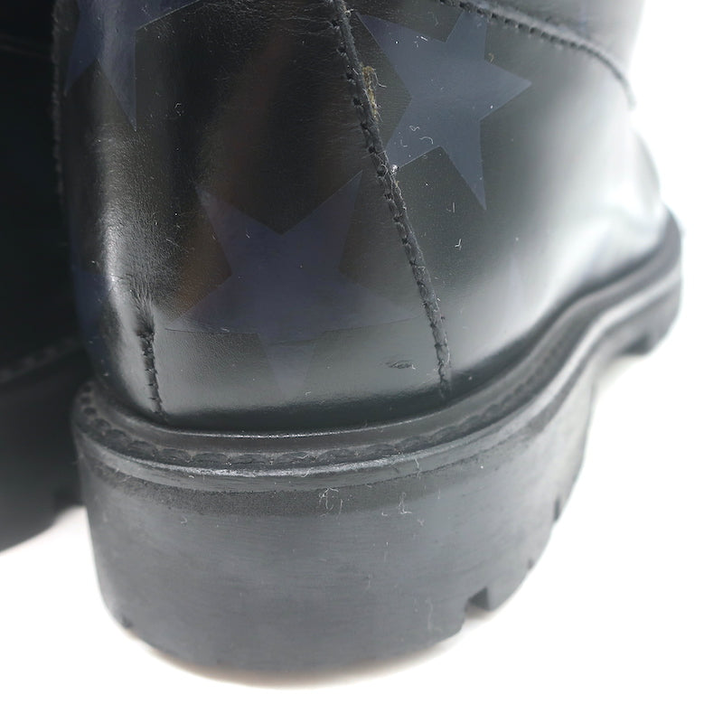 Valentino Camustars Combat Boots Black &amp; Navy Star Print Leather Size 40