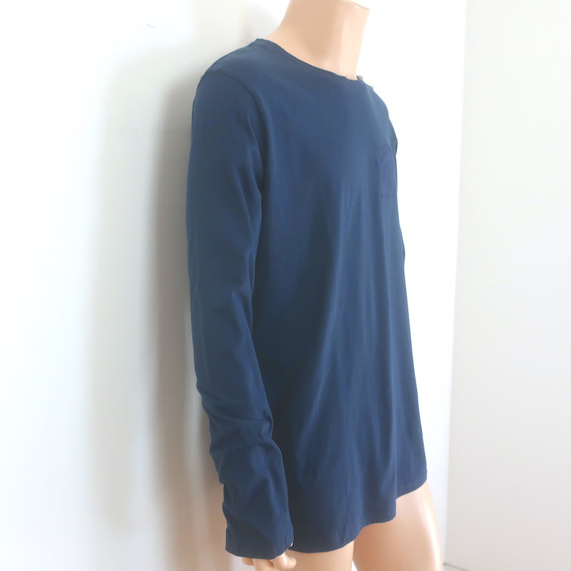 Balmain Lion-Embroidered Button-Shoulder Tee Navy Cotton Size Extra Extra Large