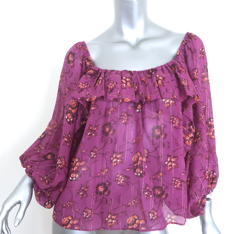 Ulla Johnson Coline Off the Shoulder Blouse Magenta Metallic Floral Print Size 0