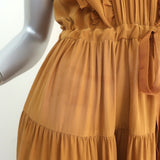 Ulla Johnson Sleeveless Tiered Midi Dress Minetta Mustard Silk Size 0