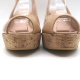 Stuart Weitzman Jean Peep-Toe Cork Wedge Sandals Beige Patent Leather Size 8