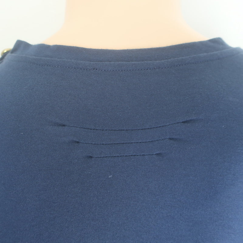Balmain Lion-Embroidered Button-Shoulder Tee Navy Cotton Size Extra Extra Large