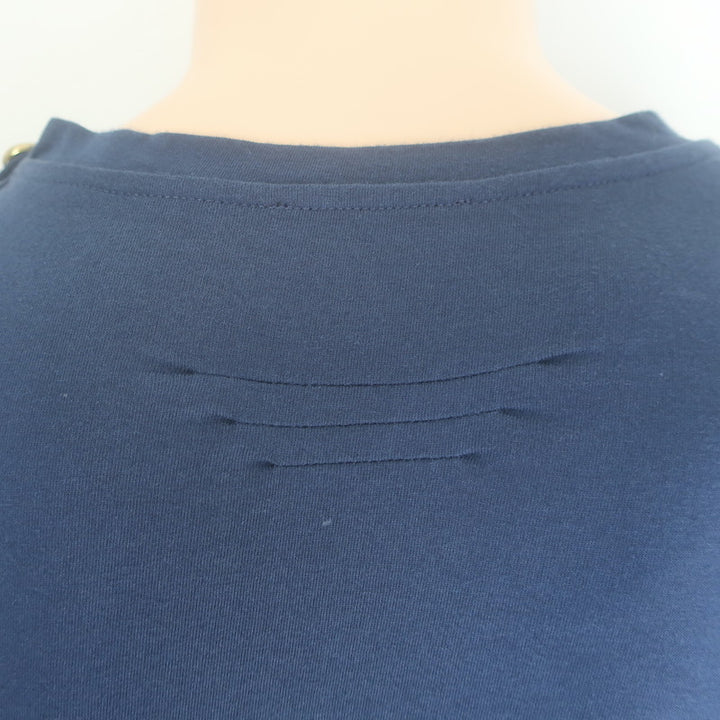 Balmain Lion-Embroidered Button-Shoulder Tee Navy Cotton Size Extra Extra Large