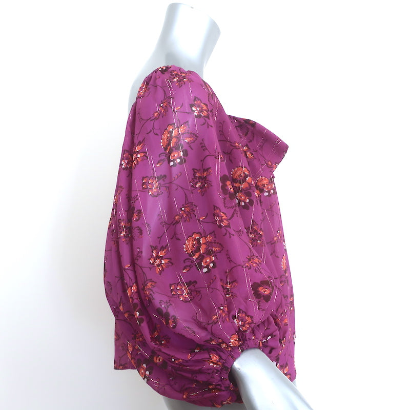Ulla Johnson Coline Off the Shoulder Blouse Magenta Metallic Floral Print Size 0