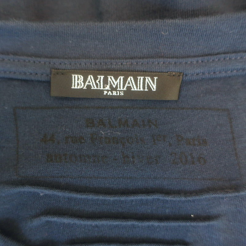 Balmain Lion-Embroidered Button-Shoulder Tee Navy Cotton Size Extra Extra Large