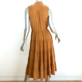 Ulla Johnson Sleeveless Tiered Midi Dress Minetta Mustard Silk Size 0