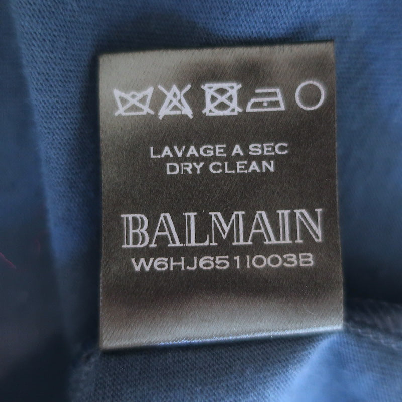 Balmain Lion-Embroidered Button-Shoulder Tee Navy Cotton Size Extra Extra Large